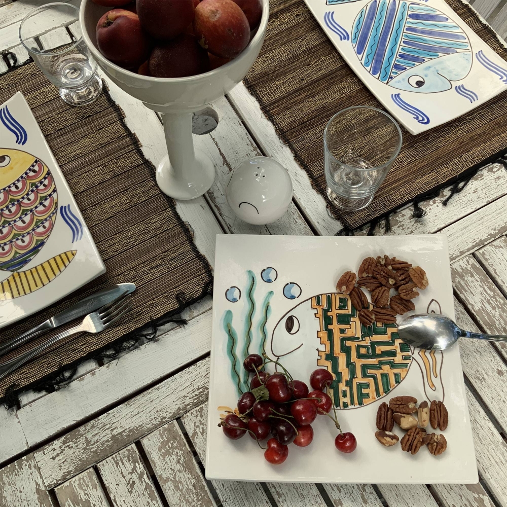 Improntabarre Pesce Blu rectangular plate