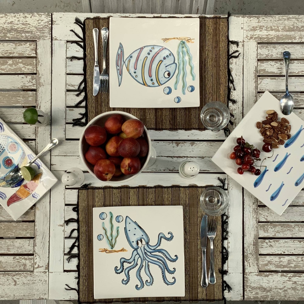 Improntabarre Pesce Linee rectangular plate