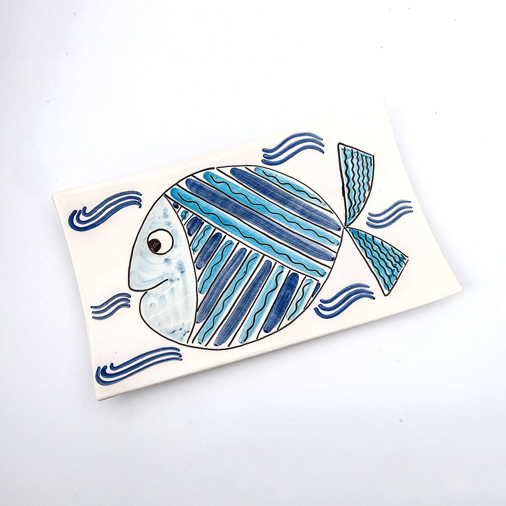 Improntabarre Pesce Linee Blu rectangular plate