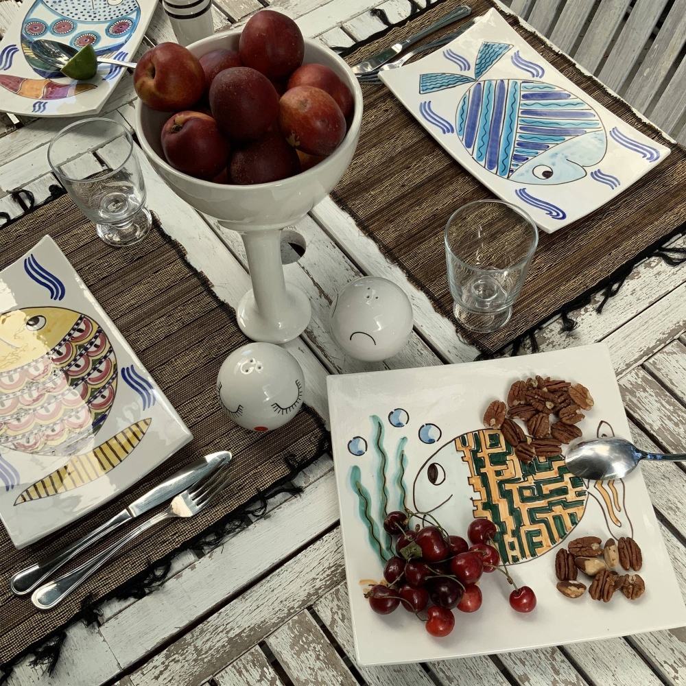 Improntabarre Pesce Linee Blu rectangular plate