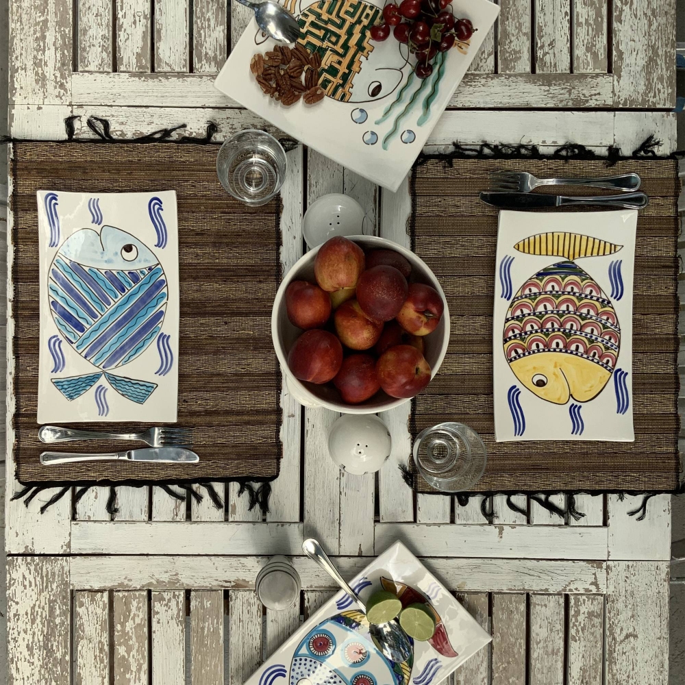 Improntabarre Pesce Linee Blu rectangular plate