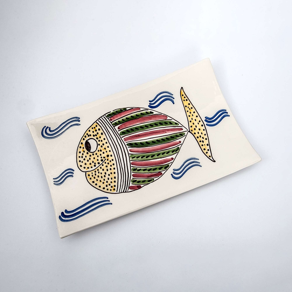 Improntabarre Pesce Verde Rosso rectangular plate