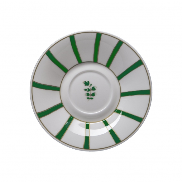 Geminiano Cozzi Piattino per tazza da tè/cappuccino Striche Verdi e Oro cm. 16