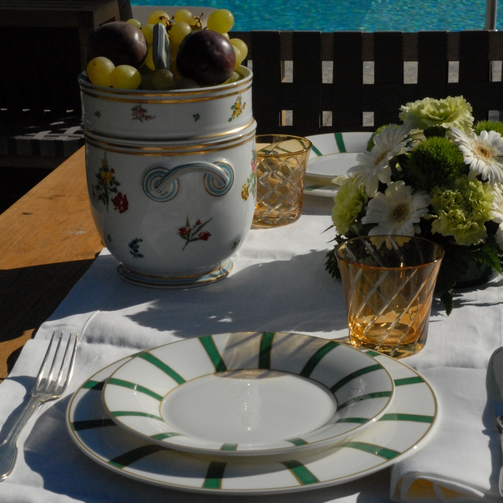 Geminiano Cozzi Piatto dessert Striche Verdi e Oro cm. 22