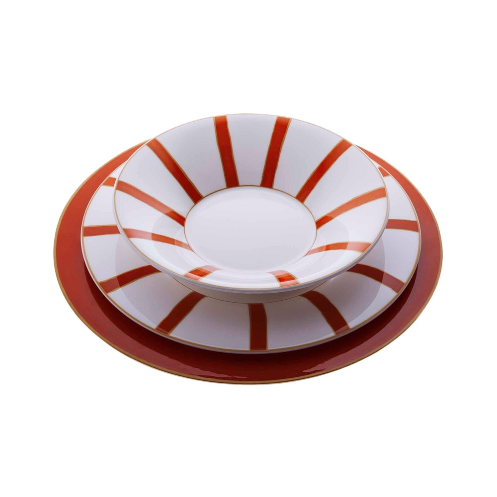 Geminiano Cozzi Piatto fondo Striche Arancio e Oro cm. 22