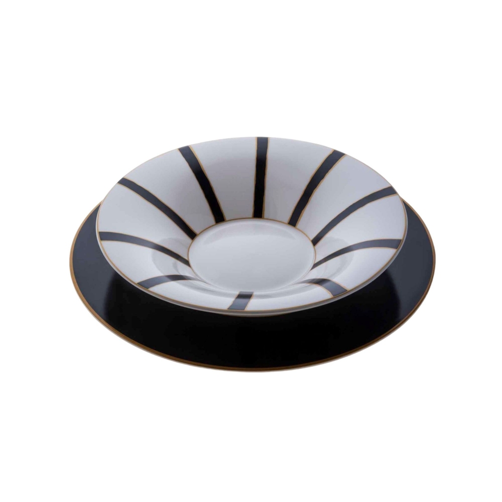 Geminiano Cozzi Piatto fondo Striche Nere e Oro cm. 22