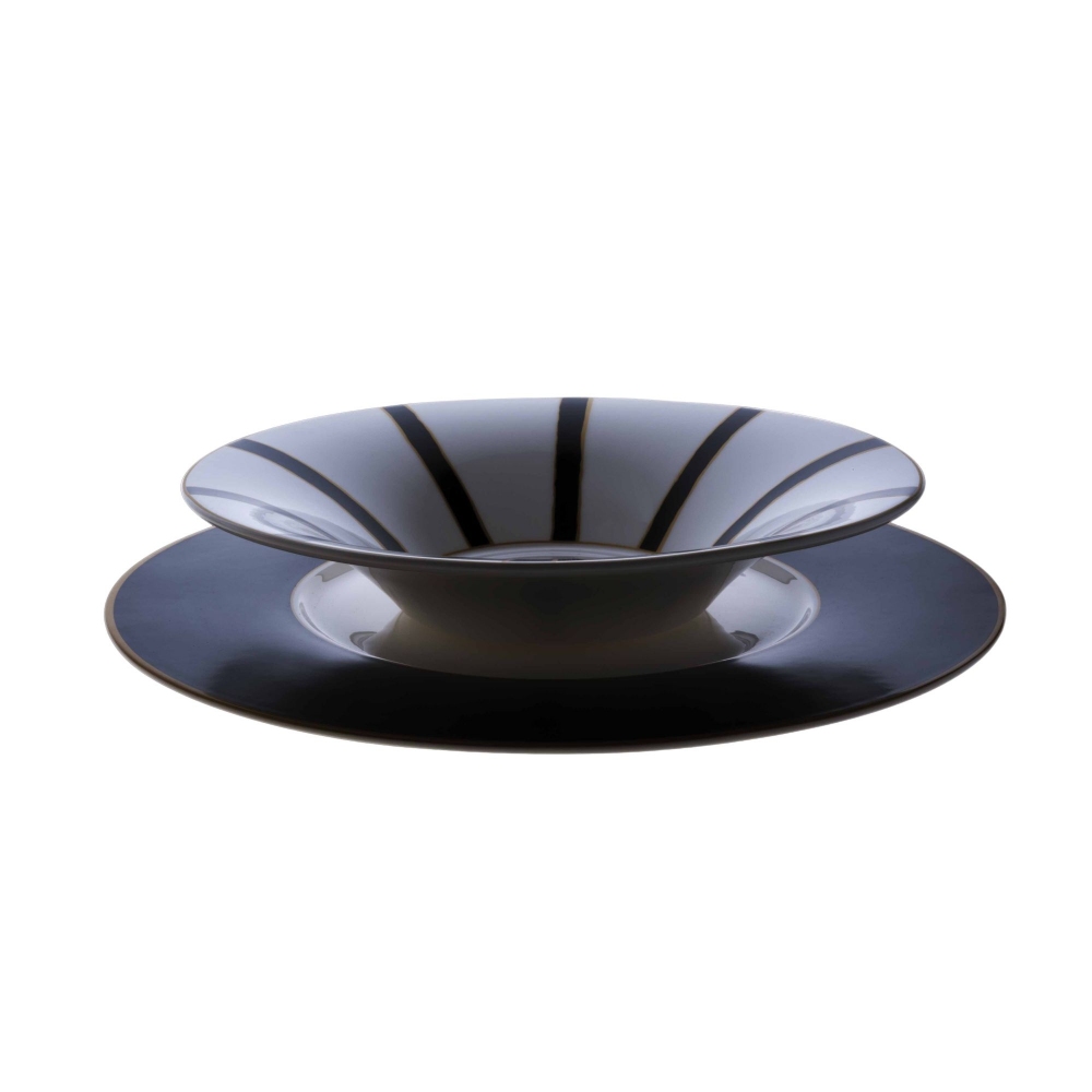 Geminiano Cozzi Piatto fondo Striche Nere e Oro cm. 22