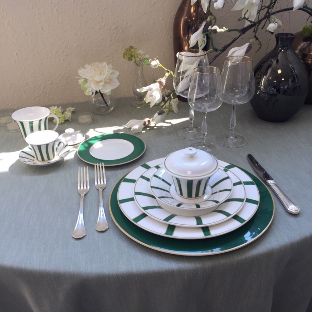 Geminiano Cozzi Piatto fondo Striche Verdi e Oro cm. 22