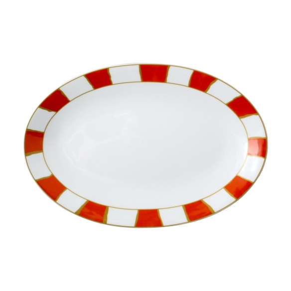 Geminiano Cozzi Piatto ovale Striche Arancio e Oro cm. 32