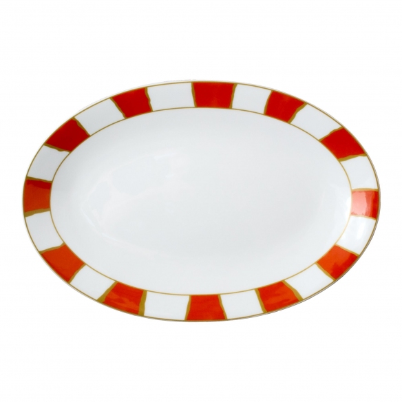 Geminiano Cozzi Piatto ovale Striche Arancio e Oro cm. 37
