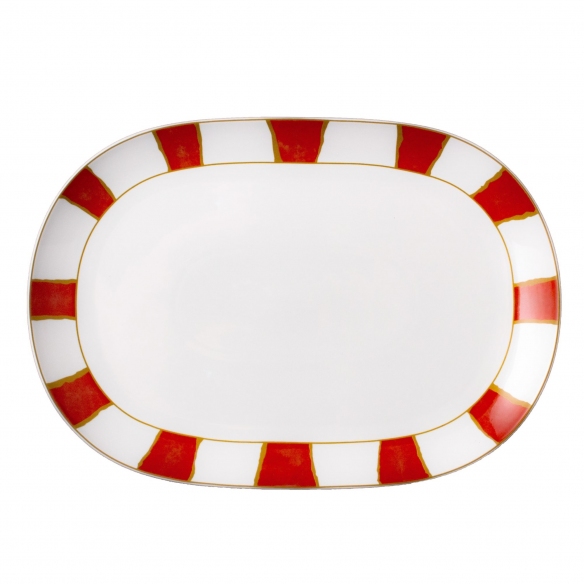 Geminiano Cozzi Piatto ovale Striche Arancio e Oro cm. 45