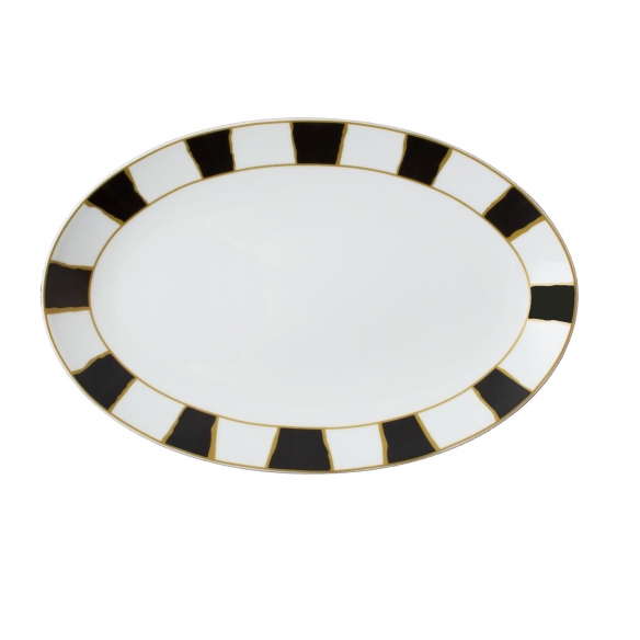 Geminiano Cozzi Piatto ovale Striche Nere e Oro cm. 32