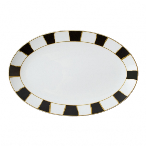 Geminiano Cozzi Piatto ovale Striche Nere e Oro cm. 37