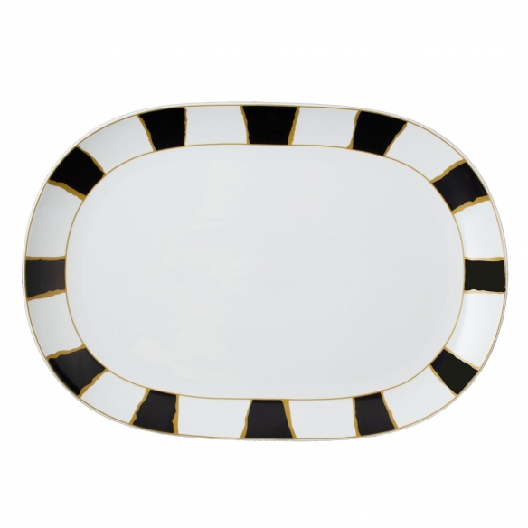 Geminiano Cozzi Piatto ovale Striche Nere e Oro cm. 45