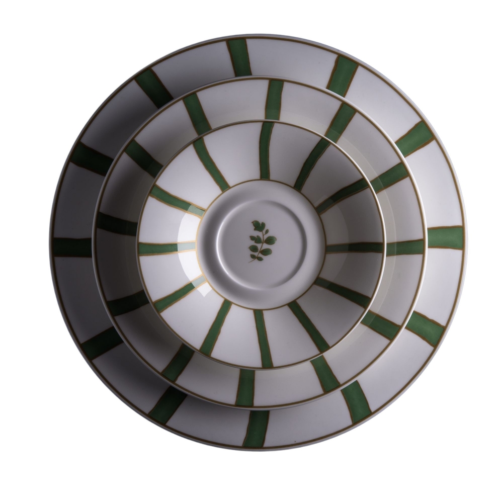 Geminiano Cozzi Piatto rotondo Striche Verdi e Oro cm. 31