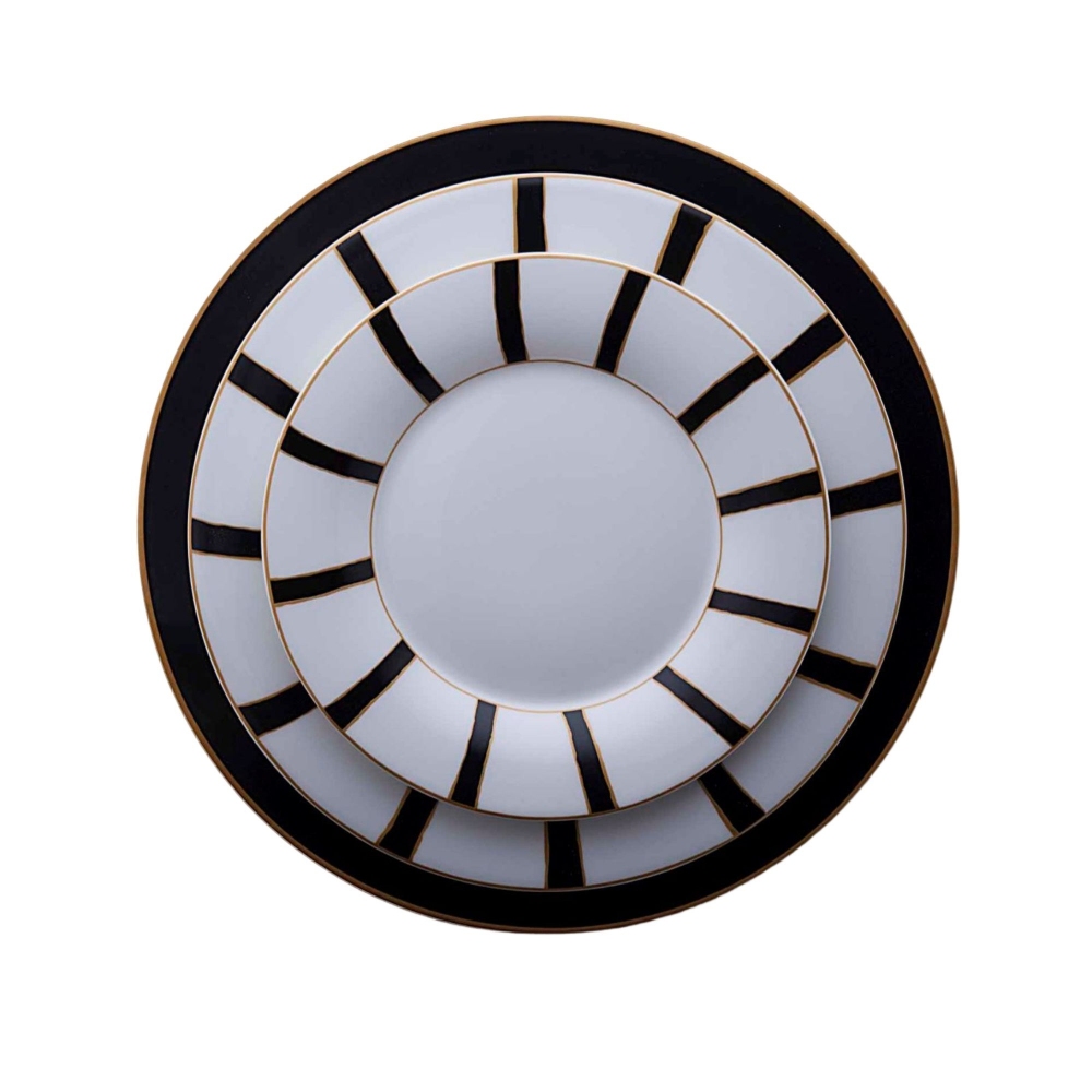 Geminiano Cozzi Piatto segnaposto Striche Nere e Oro cm. 33
