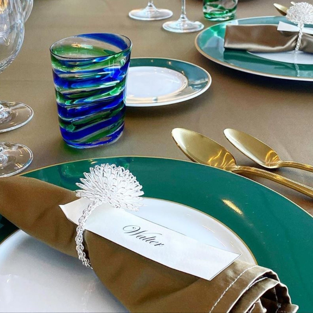 Geminiano Cozzi Piatto segnaposto Striche Verdi e Oro cm. 33