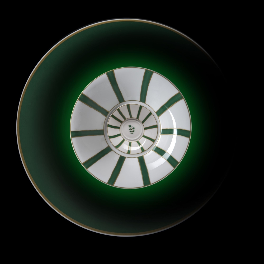 Geminiano Cozzi Piatto segnaposto Striche Verdi e Oro cm. 33