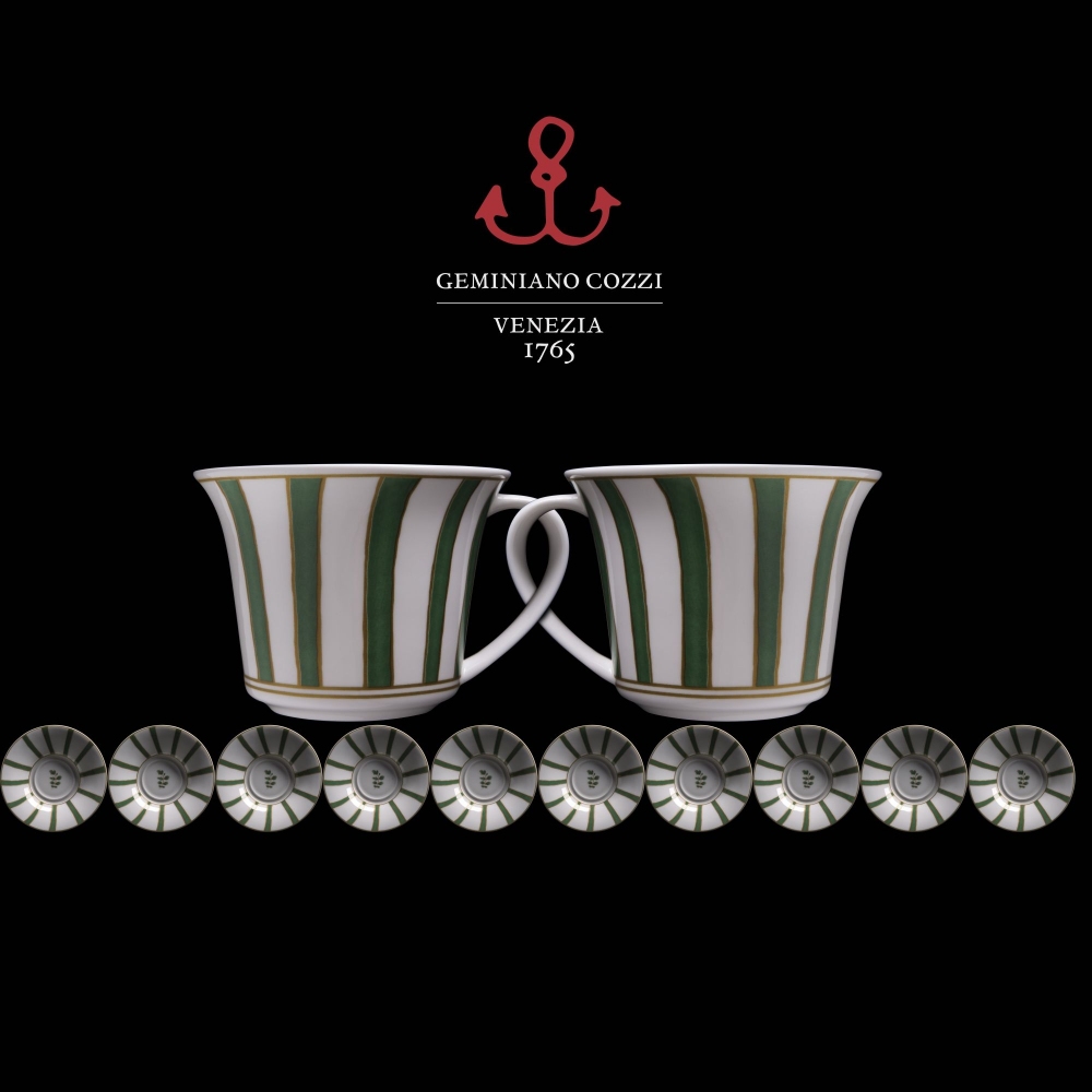 Geminiano Cozzi Tazza da caffè Striche Verdi e Oro cl. 11