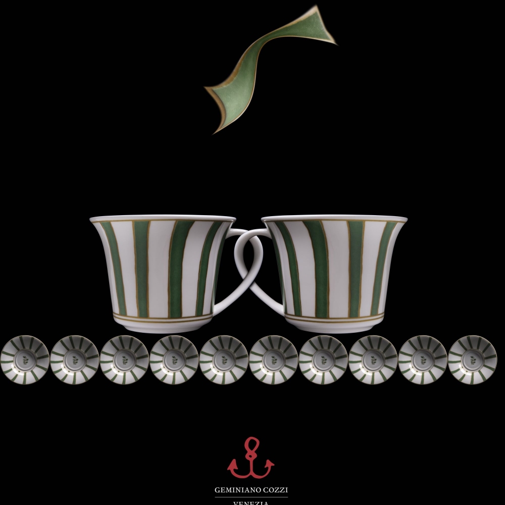 Geminiano Cozzi Tazza da caffè Striche Verdi e Oro cl. 11