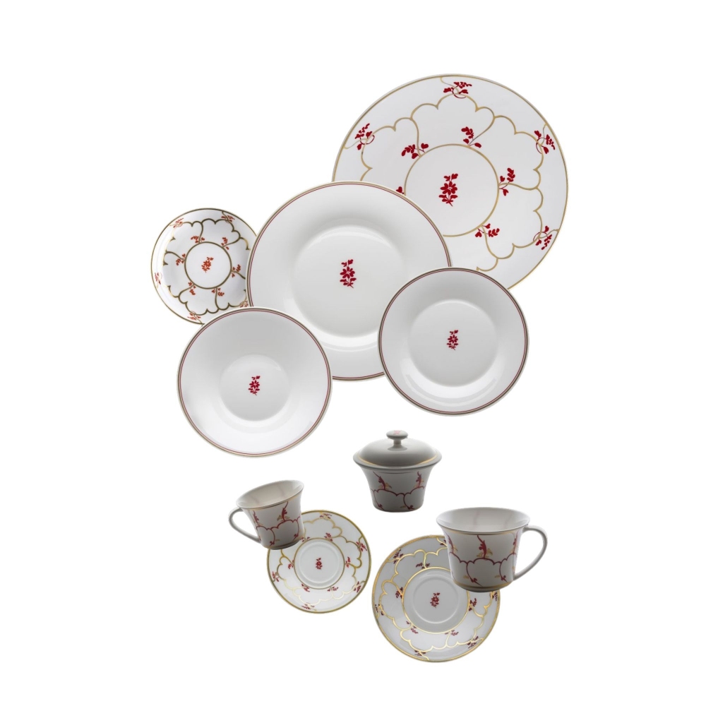 Geminiano Cozzi Tazza da tè/cappuccino Feston e Cadena Rosso cl. 25