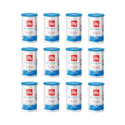 Illy 12 barattoli da 185 gr di caffè macinato tostato Decaffeinato Soft Can