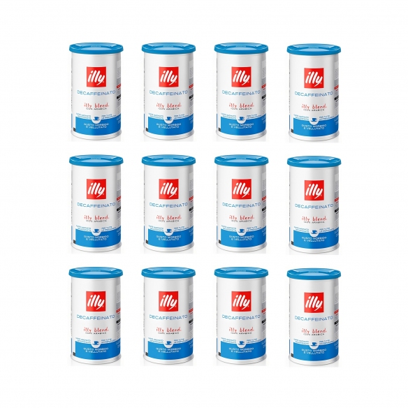 Illy 12 barattoli da 185 gr di caffè macinato tostato Decaffeinato Soft Can