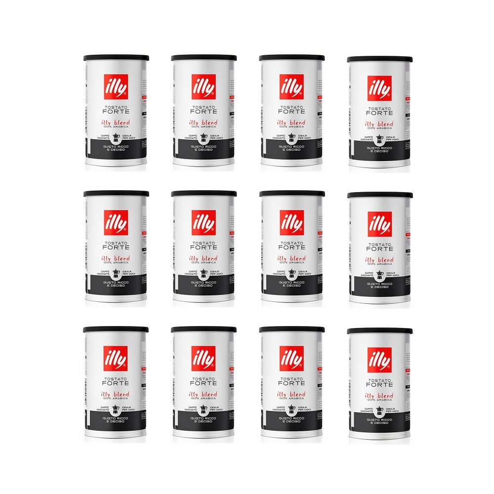 Illy 12 barattoli da 185 gr di caffè macinato tostato Forte Soft Can