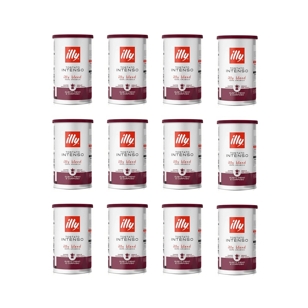Illy 12 barattoli da 185 gr di caffè macinato tostato Intenso Soft Can