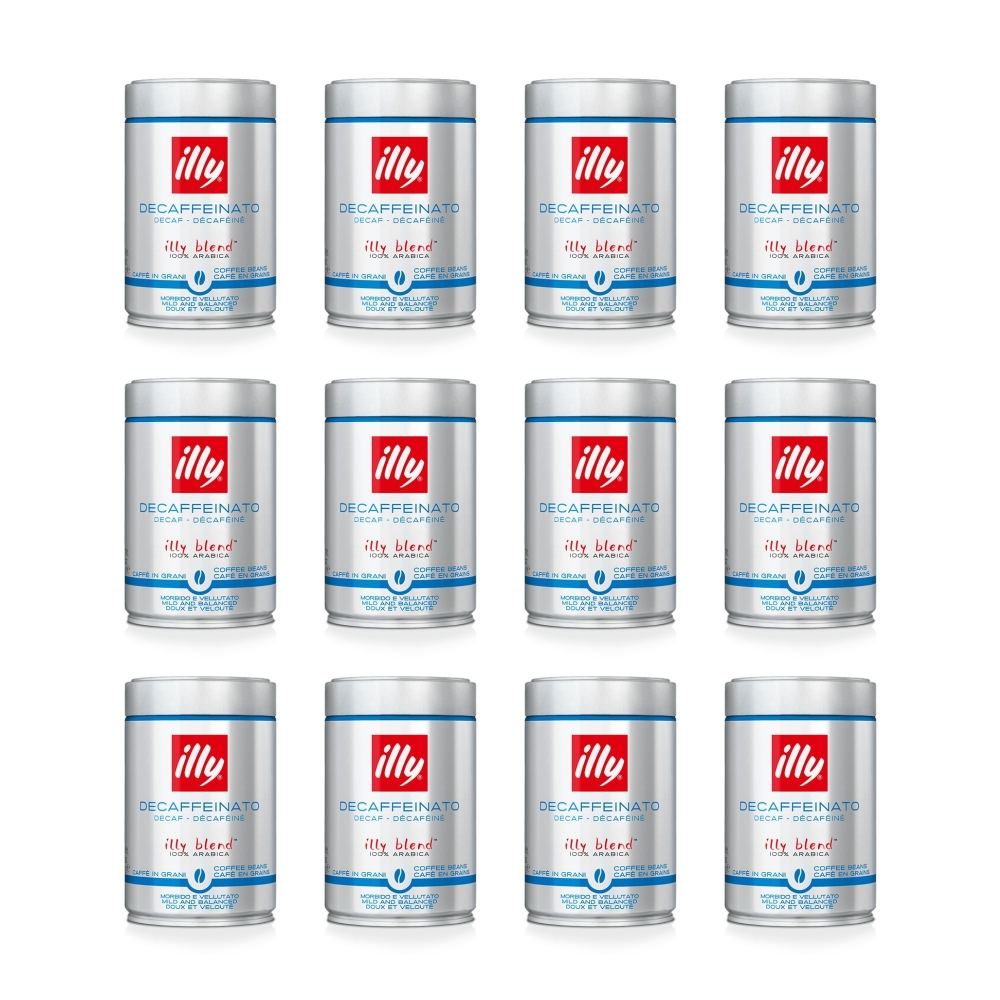 Illy 12 barattoli da 250 gr di caffè in grani Decaffeinato