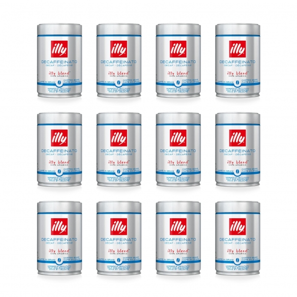Illy 12 barattoli da 250 gr di caffè in grani Decaffeinato