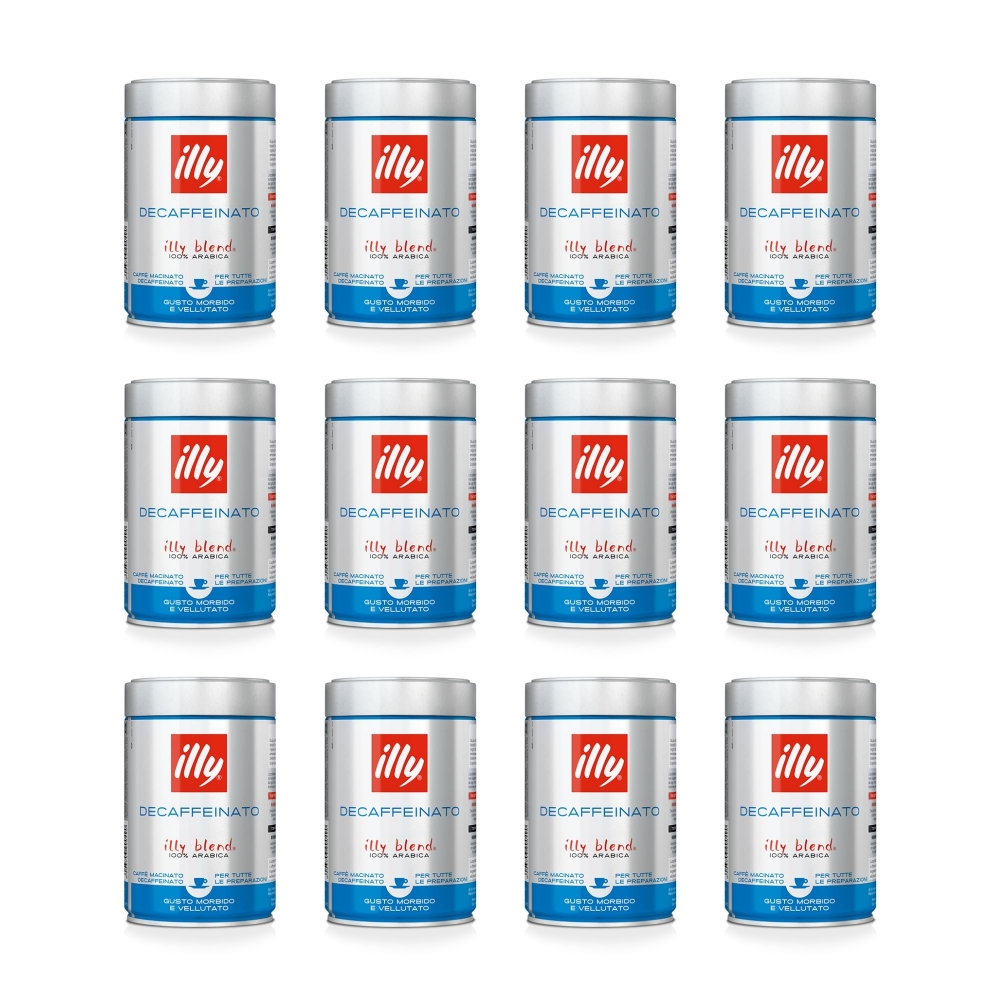 Illy 12 barattoli da 250 gr di caffè macinato espresso Decaffeinato