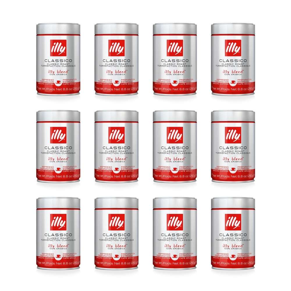 Illy 12 barattoli da 250 gr di caffè macinato espresso tostato Classico