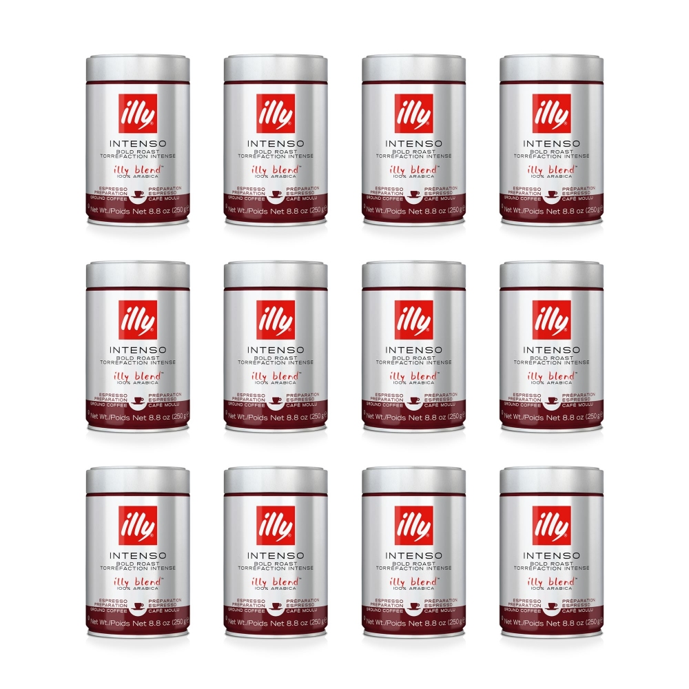Illy 12 barattoli da 250 gr di caffè macinato espresso tostato Intenso