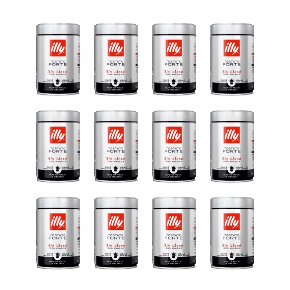 Illy 12 barattoli da 250 gr di caffè macinato moka tostato Forte