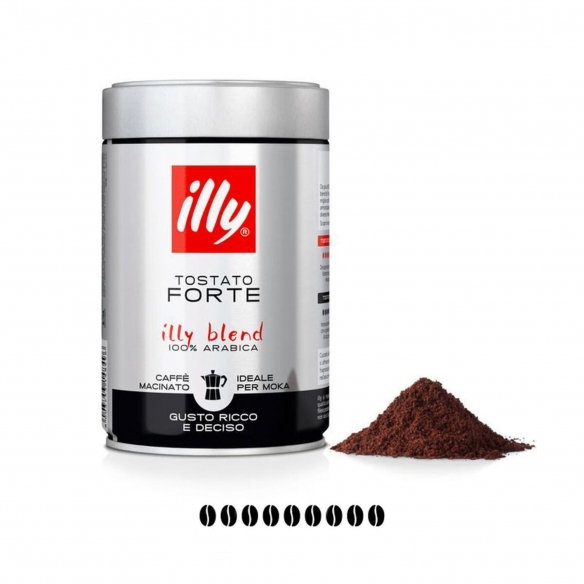 Illy 12 barattoli da 250 gr di caffè macinato moka tostato Forte