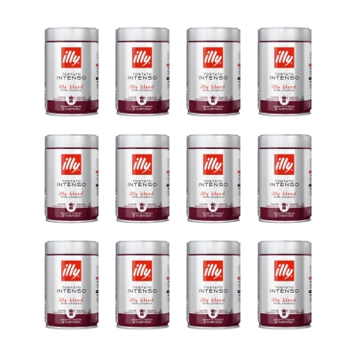 Illy 12 barattoli da 250 gr di caffè macinato moka tostato Intenso