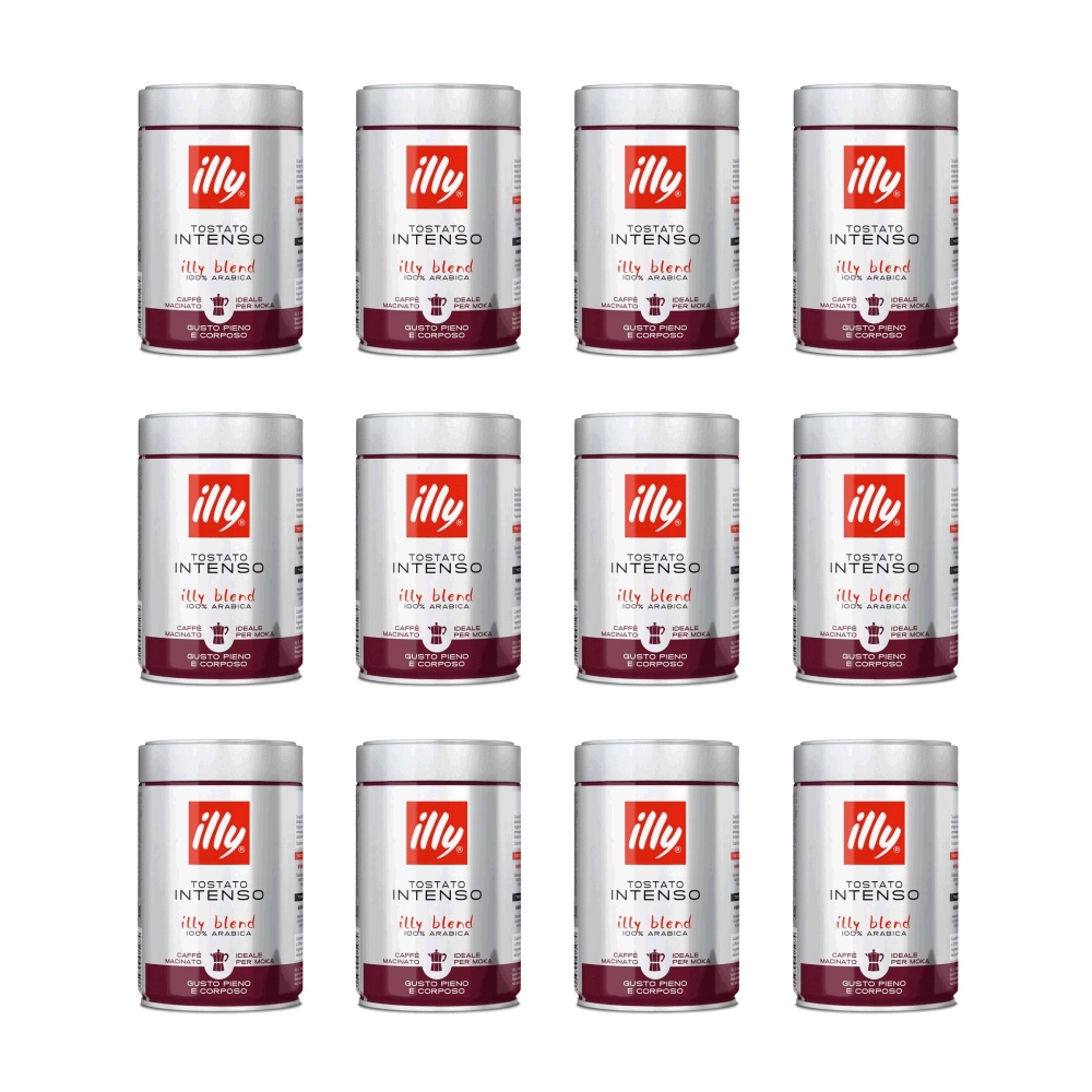 Illy 12 jars of Moka Coffee 250g Intenso