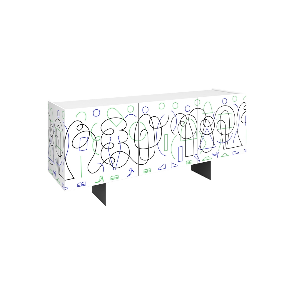 Pictoom White Doodle 3 doors Sideboard