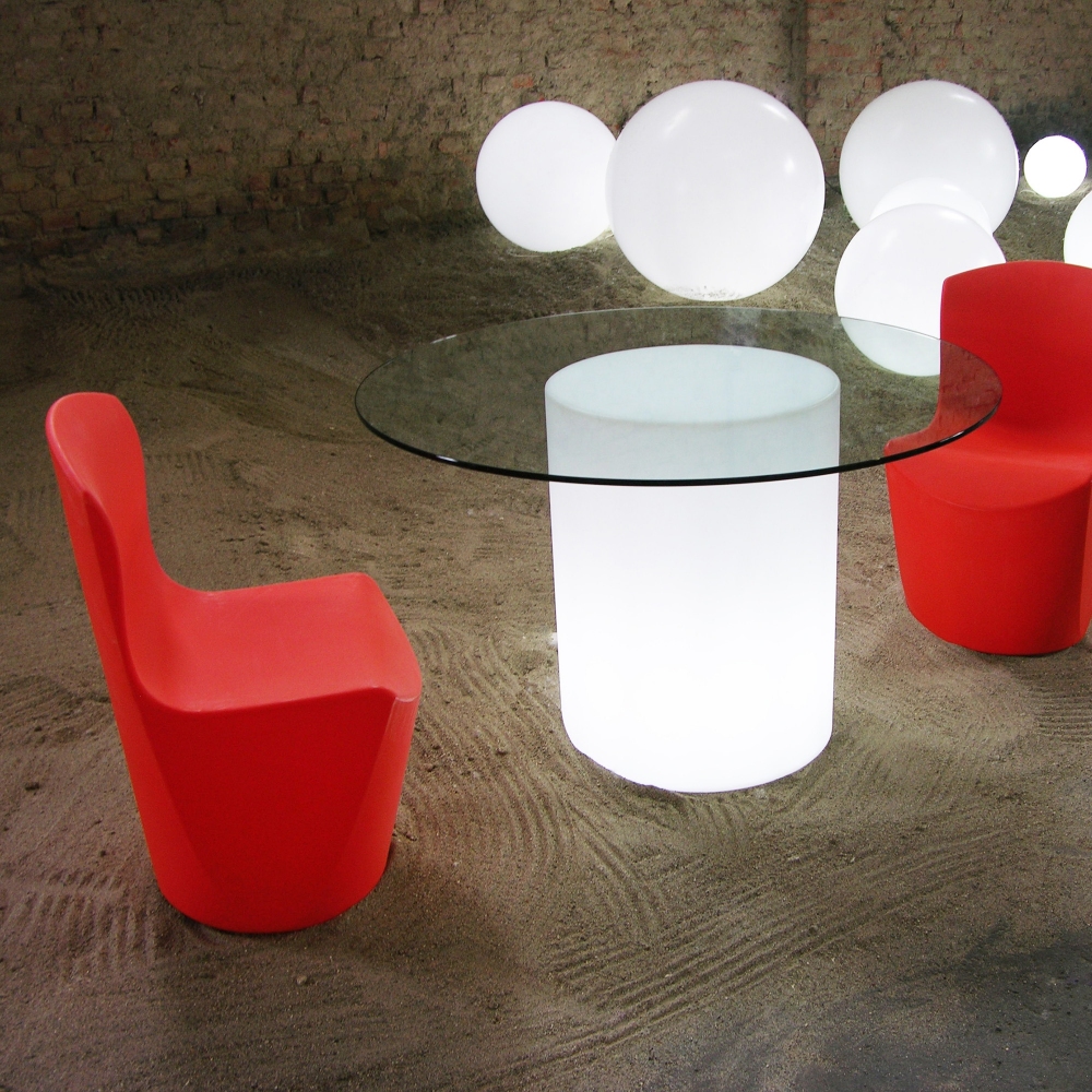 Slide Tavolo Arthur luminoso con piano in vetro diam. 120 cm