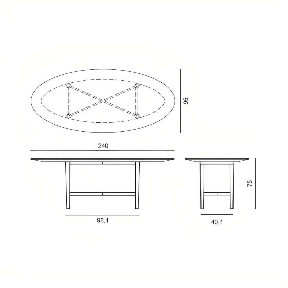 BBB Italia Tavolo ovale Luigi Filippo cm. 240x95 con ripiano in cristallo