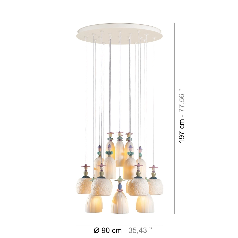 Lladrò Mademoiselle Walking Among The Blossoms Suspension Lamp