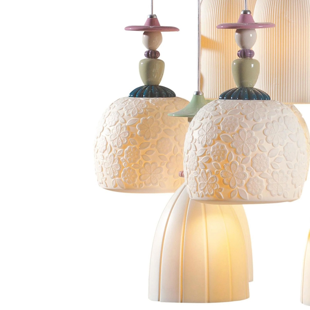 Lladrò Mademoiselle Walking Among The Blossoms Suspension Lamp
