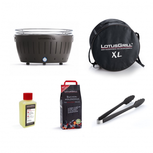 LotusGrill Bundle Barbecue USB XL + 1 pinza + 1 Gel 200 ml + 1 Carbonella 2.5 kg + Borsa da trasporto