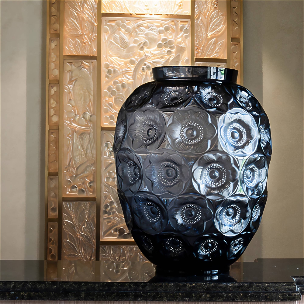 Lalique Anémones Midnight Blue crystal vase - Limited Edition