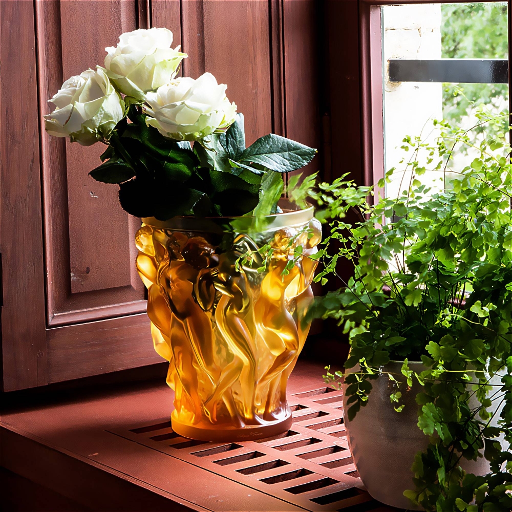 Lalique Bacchantes Amber crystal vase