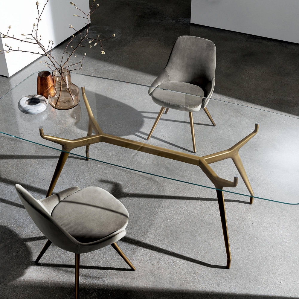 Sovet Arkos Shaped rectangular table - Net Glass top