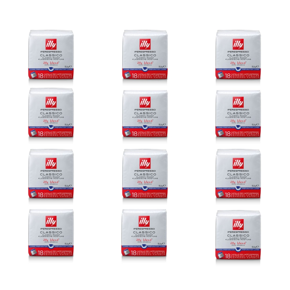Illy 12 pacchi da 18 capsule caffè Iperespresso tostato Classico Lungo
