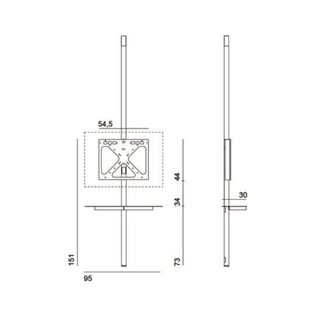 Desalto Porta TV Sail 307 con piantana girevole a soffitto - Posizionamento TV h. 151 e mensola inclusa