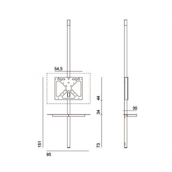 Desalto Porta TV Sail 307 con piantana girevole a soffitto - Posizionamento TV h. 151 e mensola inclusa